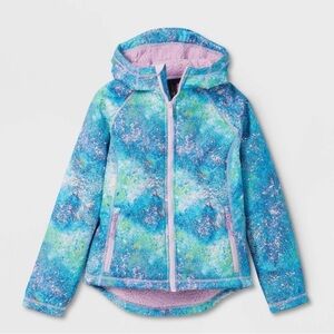 Girls' Blue Tie-Dye Solid Sherpa Softshell Rain Jacket All in Motion Size 10-12